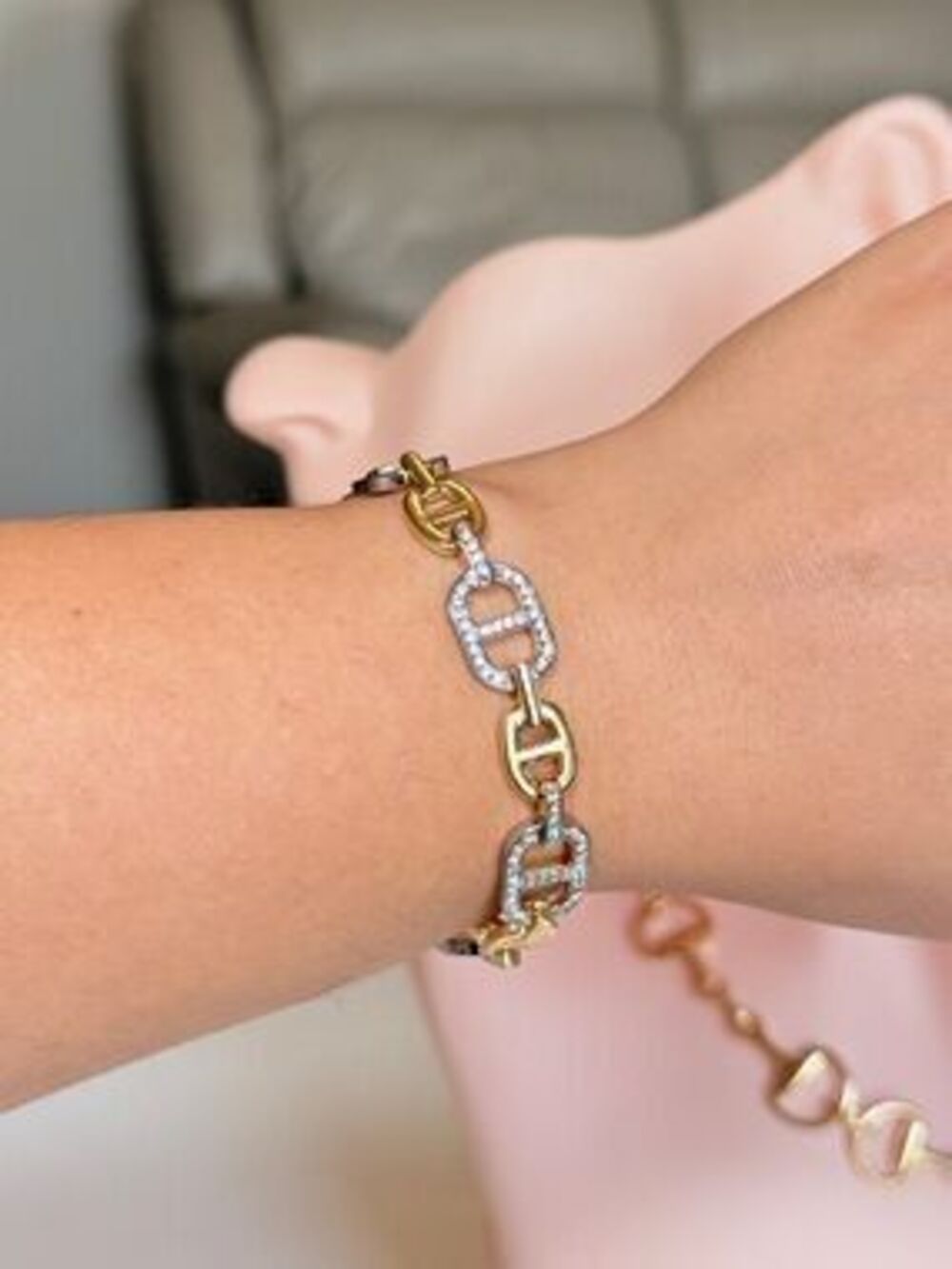 High Quality Two-Tone Gold and Silver Link Bracelet With Zirconia